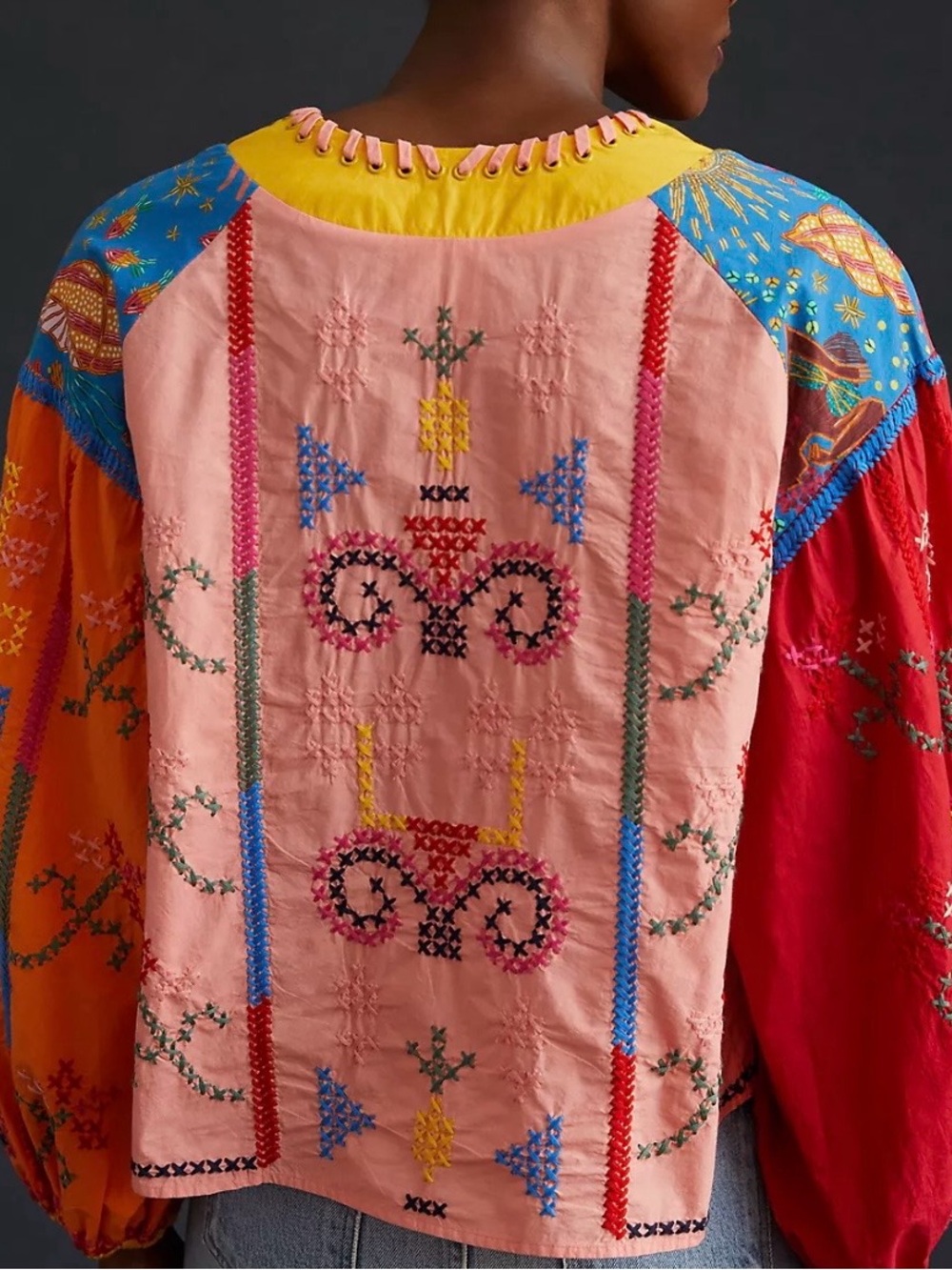 Farm Rio Embroidered Colorblock Blouse - Picture 3 of 6